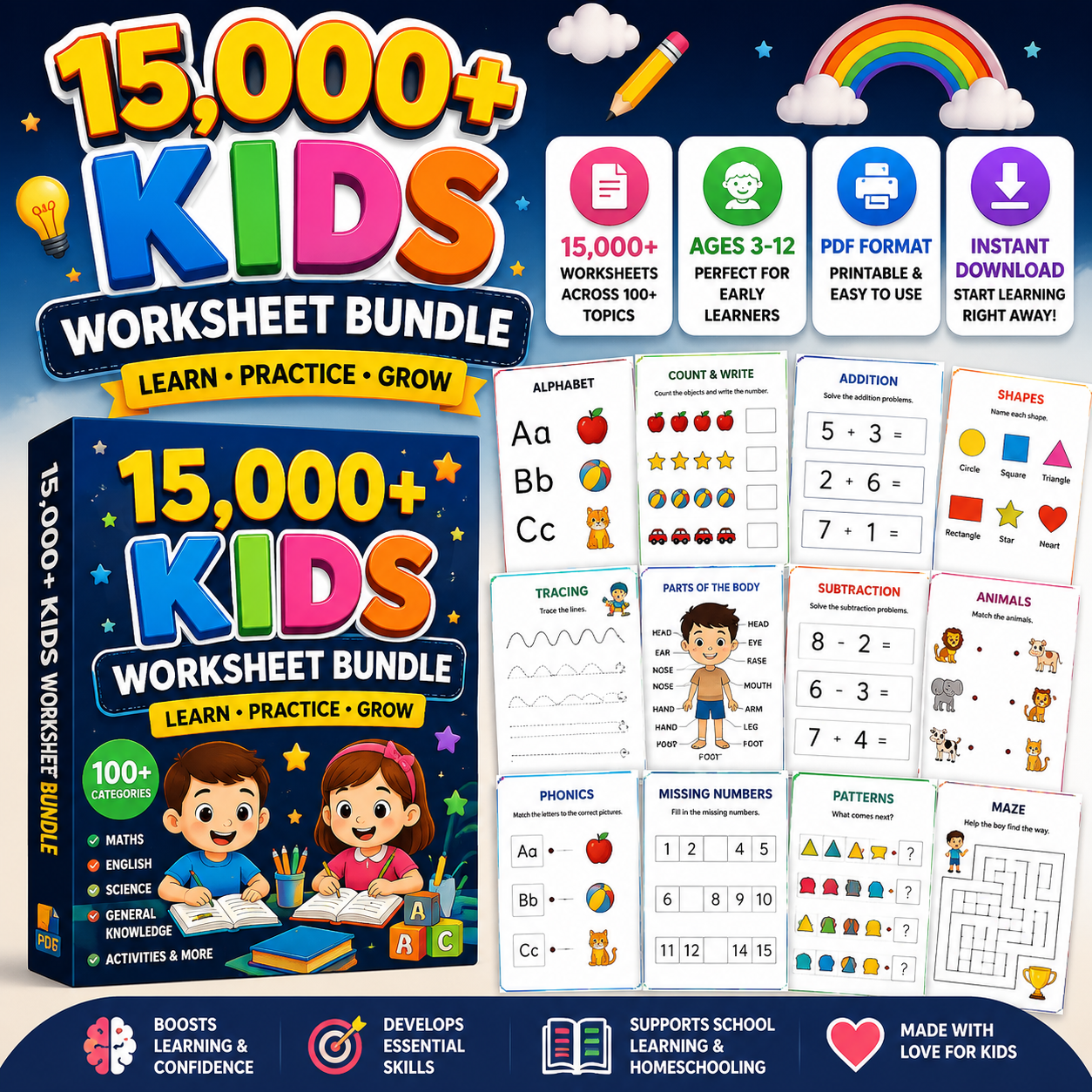 🎓 15,000+ Printable Kids Worksheets – Make Learning Fun & Easy at Home!
